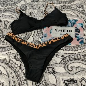 NWOT Shein black and cheetah print bikini